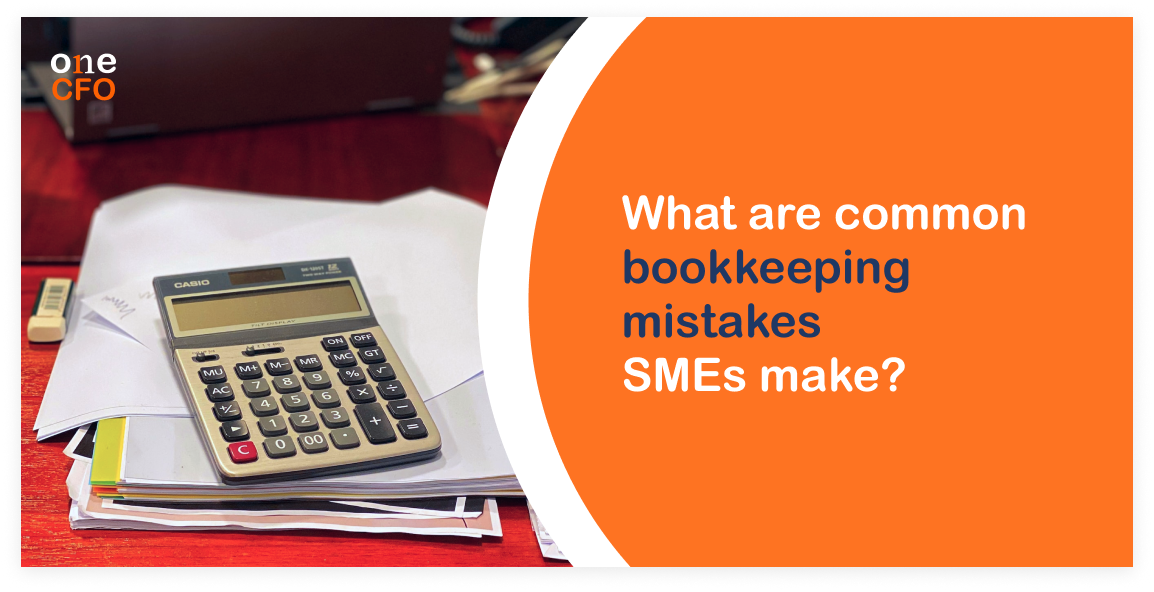 An image of a calculator and documents with a title of what are the common bookkeeping mistakes SMEs make?